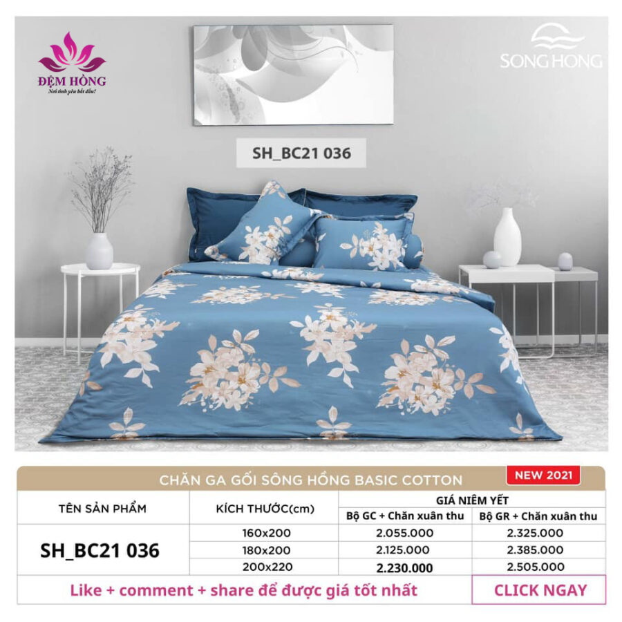 Bảng giá niêm yết chăn ga gối mã BC36 Sông Hồng chính hãng