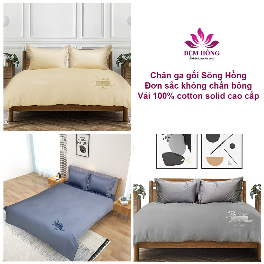 Địa chỉ bán chăn ga gối Sông Hồng không chần đơn sắc 100% cotton