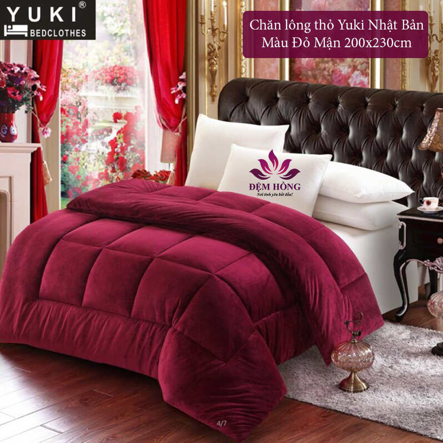 Chăn lông thỏ Yuki Nhật Bản siêu ấm - Màu Đỏ Mận Chăn lông thỏ Yuki Nhật Bản siêu ấm - Màu Đỏ Mận